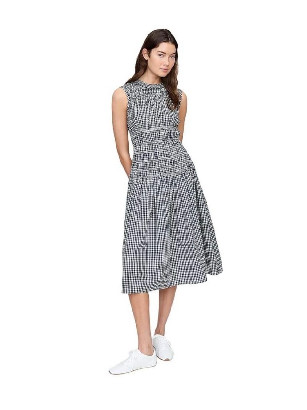 GAP Gingham Check Smocked Sleeveless Midi Dress Black White Women's Size M